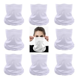 Cutewing 8PCS White Ourdoor Face Masks Tube Bandanas Buffs Cooling Neck Gaiter Multi Headwear Elastic Balaclava Mask Gator Masks Magic Headband Neck Scarf Face Cover with UV Resistant