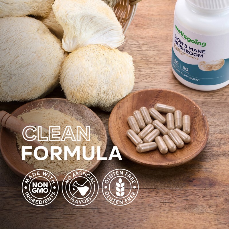 Wellsgoing Lion's Mane Mushroom 1000 mg | Fruiting Body Mushroom