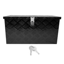 Dexepe Truck Bed Tool Box Aluminum Heavy Duty Bar Tread Truck Storage Organizer Chest with Gas-Spring Enabled Poles Side Handle,Lock and Keys Compatible with Pickups,RV Trailers Black 24"x13"x10"