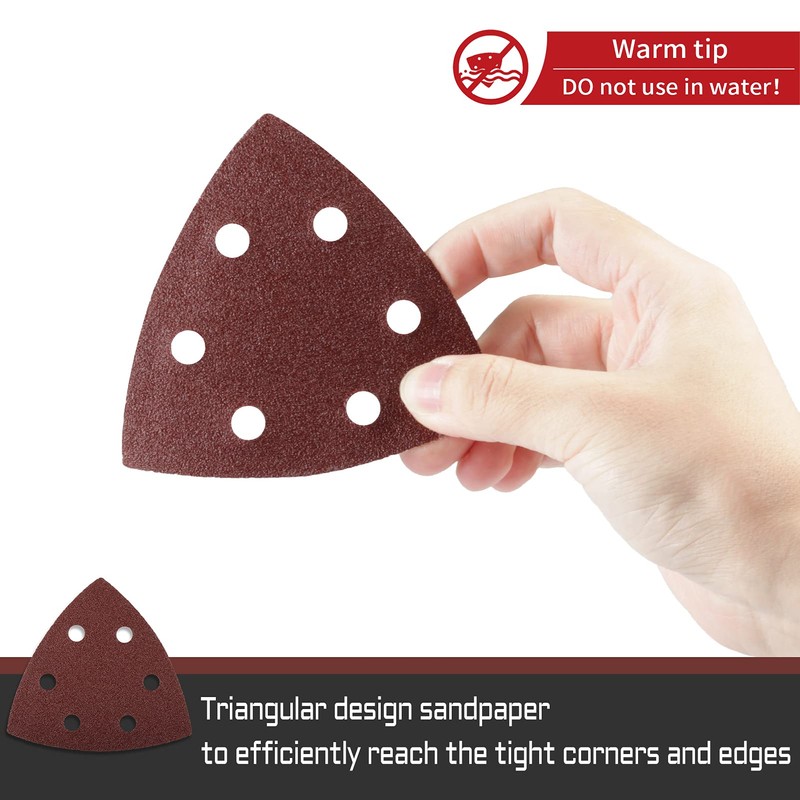 LEONTOOL 50 Pcs Triangle Sanding Pads 120 Grit 3-1/2 Inches