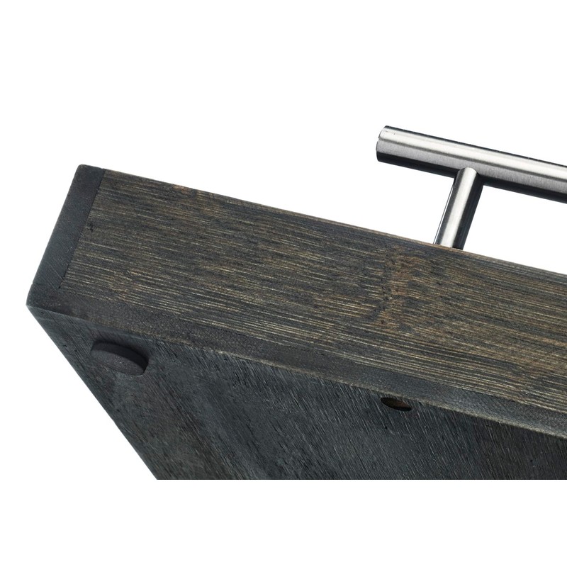 Kobolo Rectangular Bamboo Tray with Metal Handles (Grey)