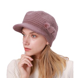 YAMEE Women Winter Warm Knit Hat Fleece Lined Newsboy Cap Knitted Beanie with Brim Cloche Hat for Women