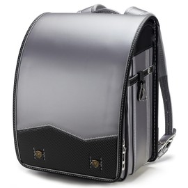 IwaiLoft Ransel Randoseru Backpack with Automatic Satchel for Boys, Japanese School Bag Embroidery PU Bookbag for Men Male (Silver&Black)