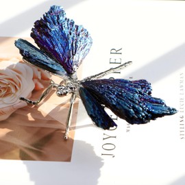 Crrezhai Blue Feathered Crystal Dragonfly Ornaments Siver Paperweight Art Natural Stone Insect Miniature Animals Desktop Art Decor