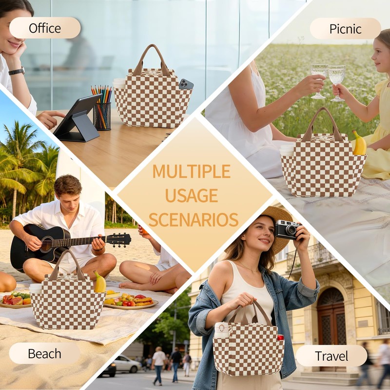 Lunch Box for Women Checkered,Cute Lunch Bag Insulated Adult,Leakproof Corduroy