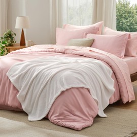 Bedsure Full Comforter Set Pink, 8 Pieces Prewashed Full Size Bed in a Bag with Soft Fleece Bed Blanket, Down Alternative Bedding Set for All Seasons, Sheets, Pillowcases & Shams