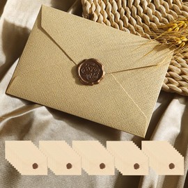 NOELAMOUR Western 2 Envelopes, Stylish 50 Sheets with Sealing Seal, Cute Linen Paper, Flax, Western Size 2, Invitation Letter, Greeting Envelope (Beige)