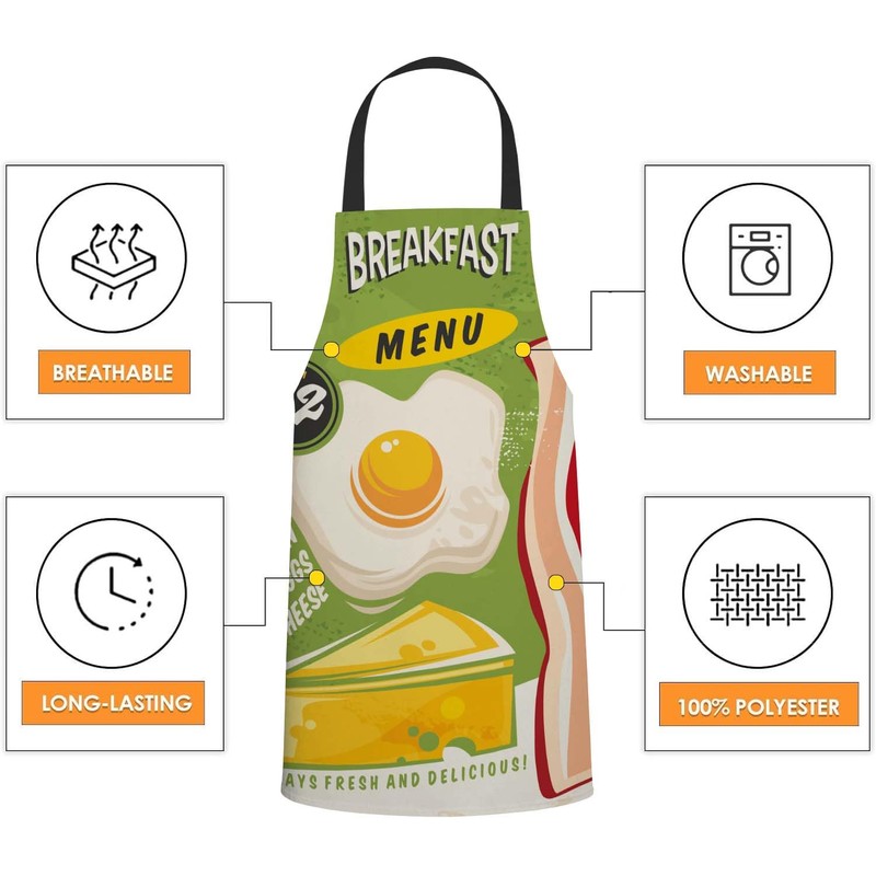 BGBDEIA Breakfast Menu Chefs Apron, Cooking and Baking Apron for