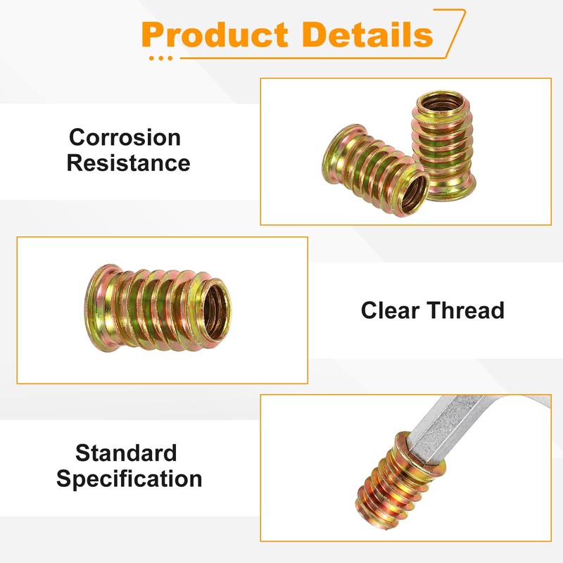 sourcing map 100 Pcs Threaded Insert for Wood, 5/16" -