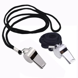 Xrten Pack of 2 Stainless Steel Whistles, Professional Metal Whistle with Lanyard, for Coaches, Referees and Officials (Black)
