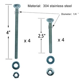 8 Sets Universal Headboard or Footboard Hardware Nuts and Bolts 4 inches and 2 1/2" Long,for Furniture, Cots, Beds, Crib and Chairs Round Head Square Neck Bolt,Carriage Bolt