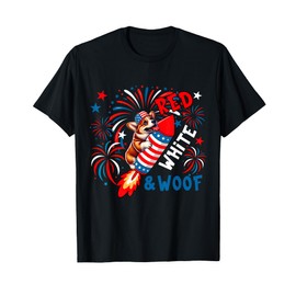 Red White And Woof 4th July US Flag Corgi Riding Firecracker T-Shirt