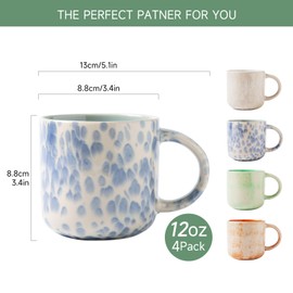 MONITO 12 OZ Coffee Mugs Set of 4, Modern Ceramic Coffee Mugs Set with handle for Tea/Latte/Cappuccino/Milk/Cocoa.