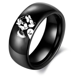 XAHH Love Heart Rings for Couples Mickey Minnie's Kiss Matching Romantic Promise Rings Black Wedding Bands Set for Him and Her Stainless Steel Band Women Size 7
