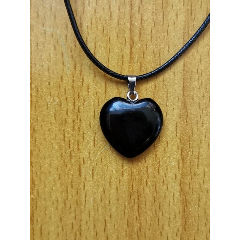 RICHARD-911 Collar Cadena Corazón Obsidiana Cuero Trenzado Joyería Pareja Amistad