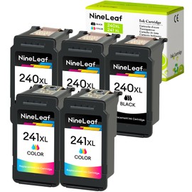 NineLeaf 5 Pack Remanufactured Ink Cartridge Replacement for Canon PG240XL PG-240XL 240XL CL241XL CL-241XL 241XL use in Pixma TS5120 MG3620 MG3520 MX452 MG2220 MG2120 Printer(3 Black 2 Tri-Color)