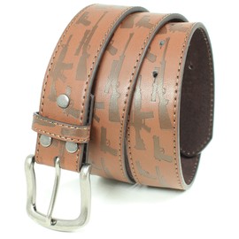 Firearms Pattern Leather Belt Strap and Metal Buckle 1.5" Wide with Snaps - Handgun Rifle Shotgun Guns 2nd Amendment (Brown-XL)