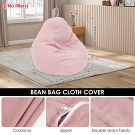 Fulasun Bean Bag Chair Cover Soft Corduroy Bean Bag Cover Plush Toys Organizer Holder Comfortable Beanbag Chairs Cover with Handle Stuffed Animal Bean Bag Storage for Kids Adults Plush Toys ..(Pink)