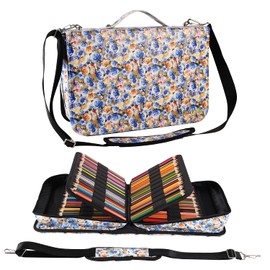 Shulaner Colored Pencil Case Slot Holds 270 to 290 Pencils or 180 to 190 Color Gel Pens with Zipper Large Capacity PU Leather Pen Organizer Bag with Shoulder Strap for Artists (Blue Floret)