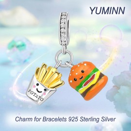 YUMINN Food Series Charms for 925 Sterling Silver for Women Bracelets & Necklaces Dangle Pendant for Christmas Valentine's Day Mother's Day Jewellery Gifts for Women, Sterling Silver, Cubic Zirconia