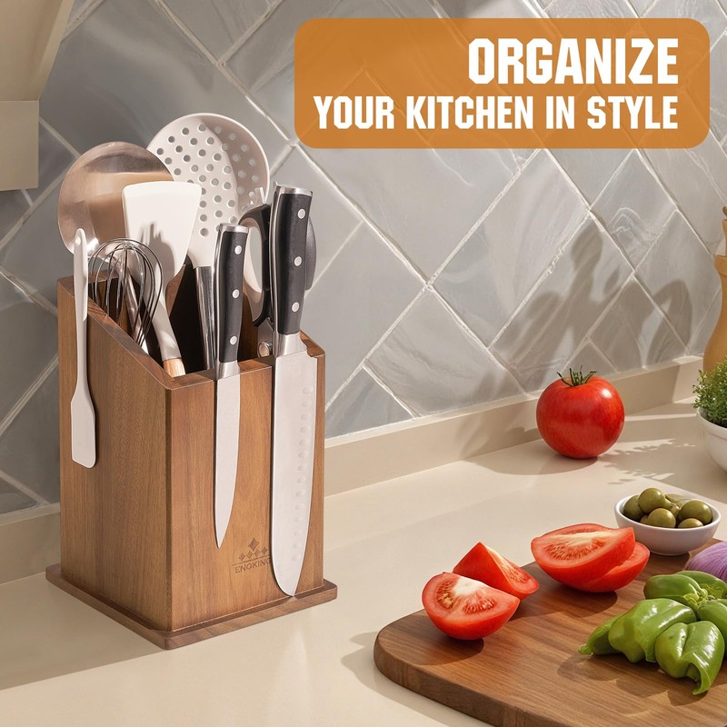 Magnetic Knife Holder without Knives, Acacia Wood Kitchen Utensil Holder