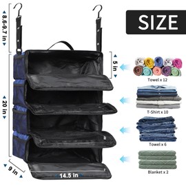 esouler Suitcase Organizer, Travel Luggage Organizer hanging packing cubes for travel，portable hanging travel shelves Collapsible closet organizer for Carry-on (Navy blue, Medium)