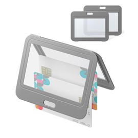 Uniclife 3 Pack ID Card Holder with Double Sided Windows, Horizontal Hard Plastic Grey Card Protector Pouch for Office School ID Card Credit Cards Proximity Keys Driving Licenses and Passports