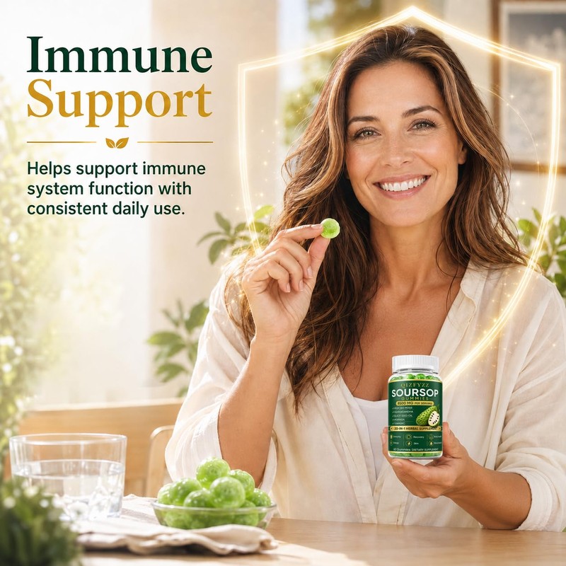 Qizfyzz Soursop Gummies, Antioxidant, Immune & Energy Support, Herbal Daily