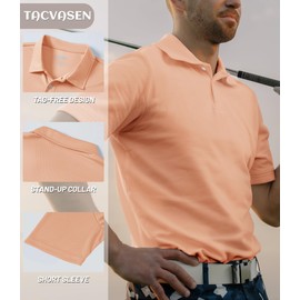 TACVASEN Mens Golf Polo Shirts Mens Collared Shirts Short Sleeve Moisture Wicking Golf Shirts Camisas Polo para Hombre Apricot, M