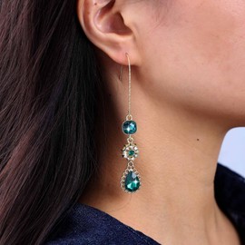 Atentuyi Wedding Emerald Dangle Earrings Gold Long Teardrop Green Crystal Earring Emerald Hook Drop Earrings Square Green Cz Bridal Earrings Jewelry for Women and Girls