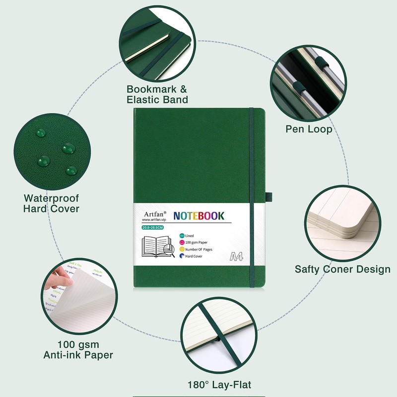 Artfan Notebook A4 - A4 Notebook with Premium Paper, Faux