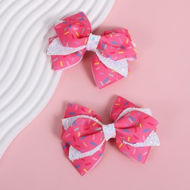 4" Hot Pink Confetti Sprinkle Birthday Hair Bow Barrettes Alligator Clips Glitter Sequin Cheer Hairpins for Girls 1-6 Ages Kids Ice Cream Party Dress Decor Accessory Favor Gift