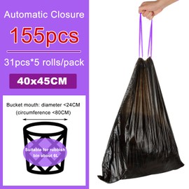 LOPYXBR Pack of 155 Black Bin Bags 6L Small Bin Liners, 40 x 45 cm Trash Bags with Carry Handle, Tear-Resistant and Liquid-Proof Bin Bags, Carry Handle Bin Bags