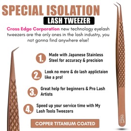 My Lash Tools Eyelash Extension Curved Degree Tweezers for Isolation Lash Extensions 14cm, Best for Individual Isolation & Classic Lashes Japanese Stainless Steel Eyelash Twisers (Copper x)