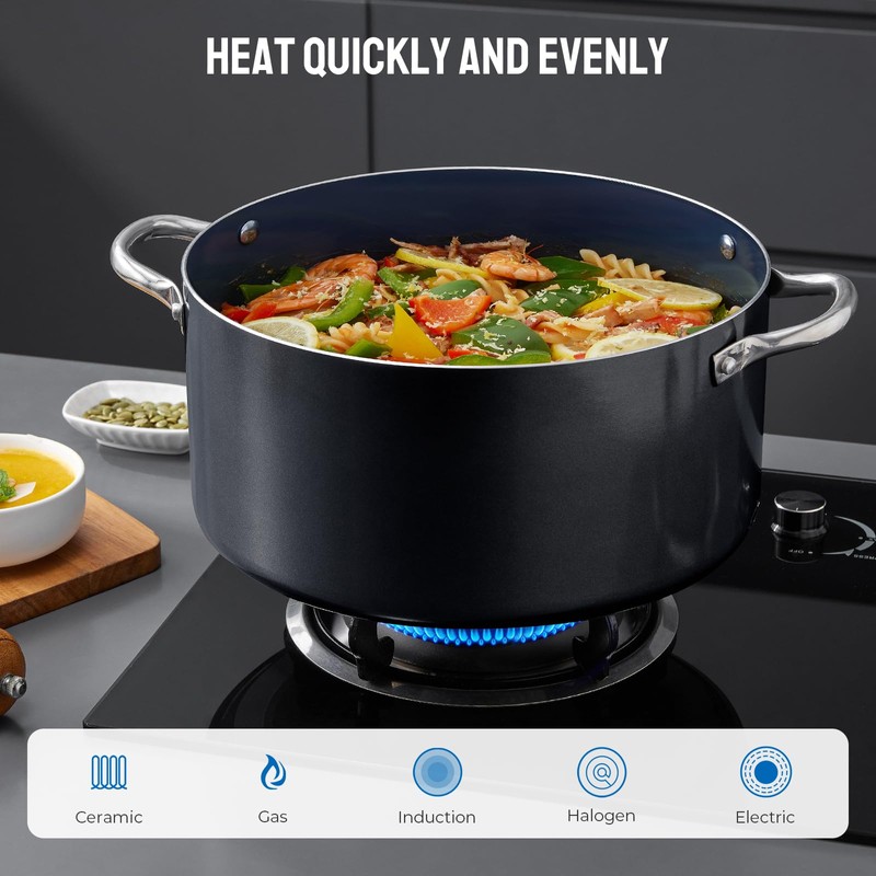 Induction Cookware Set 6-Piece, Stackable Kitchen Cooking Pots Set, 6qt