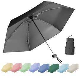 Thryviel Travel Umbrella, Small UV Umbrella, Mini Umbrella, Portable Pocket Umbrella, Ultralight, Portable Parasol, Rain and Wind Protection, Daily Wearable, Suitable for All People, black