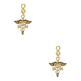 Delight Jewelry Goldtone Registered Nurse Caduceus Goldtone Infinity Post Earrings