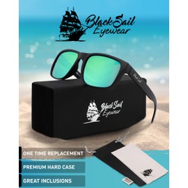 Black Sail Eyewear – Square Frame UV400 Polarized Sunglasses with Mirrored Lenses, Women & Mens Sunglasses Polarized with 7 lens layers - Includes 2 Cases & Cloth (Green Mirror)