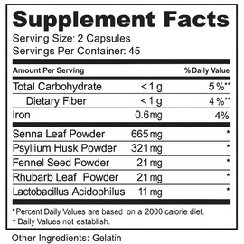 Limpiador Intestinal, with Senna Leaf, 90 Capsules Dietary Supplement