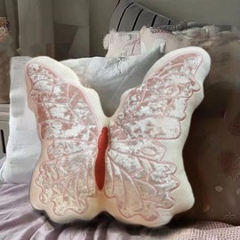 KIJISU Butterfly Throw Pillow, Pink Butterfly-Shaped Glitter Velvet Stuffed Cushion Shiny Spring Decorative Animal Pillow for Couch Living Room Bed (11.8"x11.8")