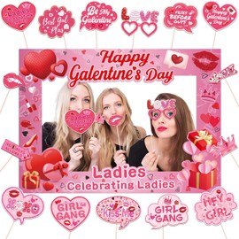 Galentines Day Decorations Photo Booth Props 16pcs Happy Galentines Day Decorations Photo Props for Party Pink Ladies Celebrating Ladies Party Supplies