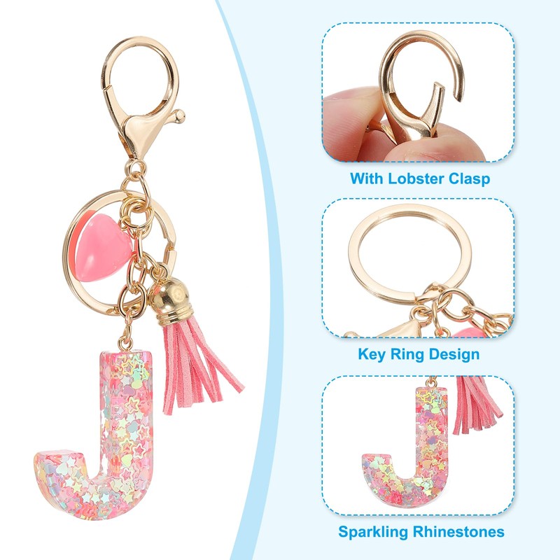 PATIKIL Initial Letter Keychain, Letter J Heart Design Charm with