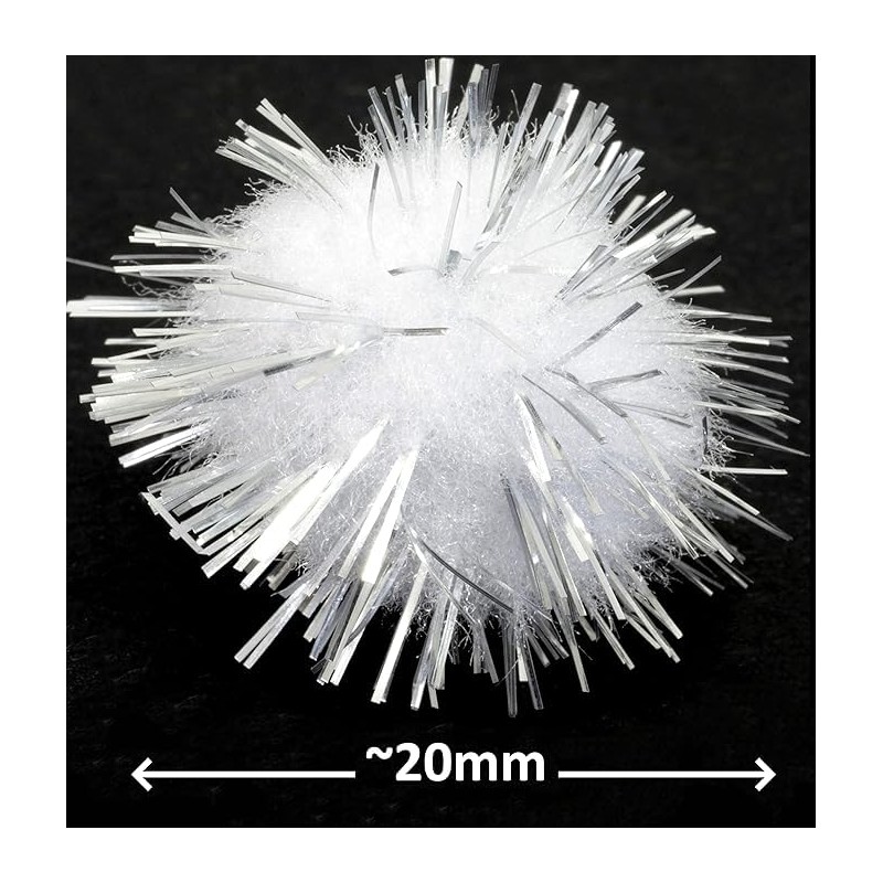 Plush Pompoms with Silver Glitter, Round Pompom, White Colour Set,