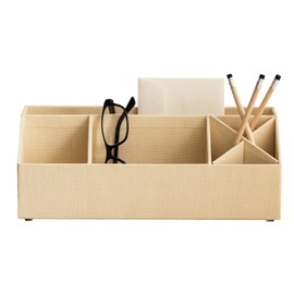 Bigso Elisa Desktop Organizer - Durable Office Desk Organizer with 7 Compartments for Office Supplies - Desk Caddy for Customizable Organization - 13in x 4.9in x 4.9in - Cream