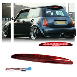 GSOWO Red Lens LED 3rd Brake Light for 2002-2006 MINI Cooper R50 R53 1st Gen, [Union Jack UK Flag] 8 Brilliant Red LED High Mount Brake Light - Red Lens