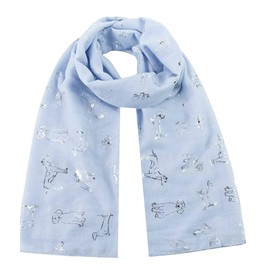 World of Shawls Pug Dog, Dachshund Dogs, Spaniel Dog, Jack Russell Print Scarf - All Seasons Lovely Soft Scarf Wraps Shawl Scarves (Glitter Dog Baby Blue)