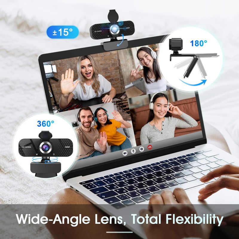 TRAUSI 1080P HD Webcam with Microphone, Noise Cancellation, Privacy Cover,