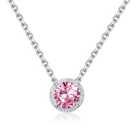 ShySnow Girls October Birthstone Necklace - Round Cut Created Tourmaline Birthstone Necklaces Sterling Silver, S925 Solitaire Pink Crystal Diamond Pendant Necklace for Women