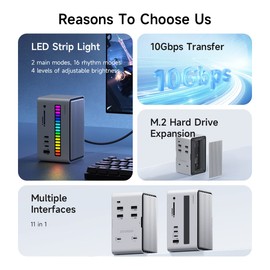 Hagibis USB C Docking Station with M.2 NVMe/SATA SSD Enclosure Adapter, LED Strip Light USB 3.2 Gen 2 (10 Gbps) to PCI-E M-Key/(B+M) Key Support UASP for NVMe/SATA SSDs for MacBook Pro