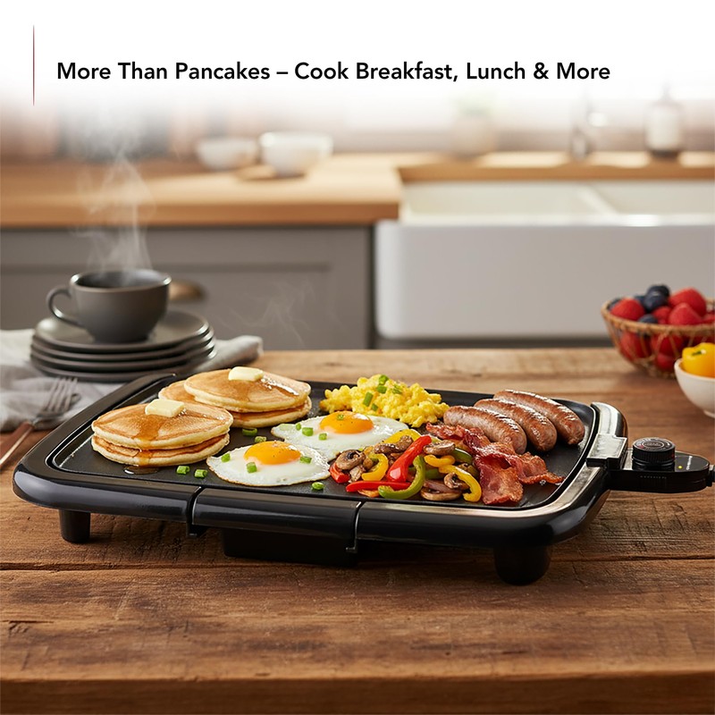 OVENTE Electric Griddle with 16 x 10 Inch Flat Non-Stick